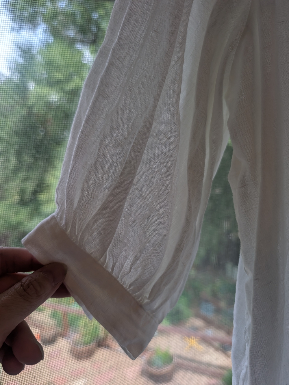 White Ruffle Front Linen Shirt - Picture 5 of 9